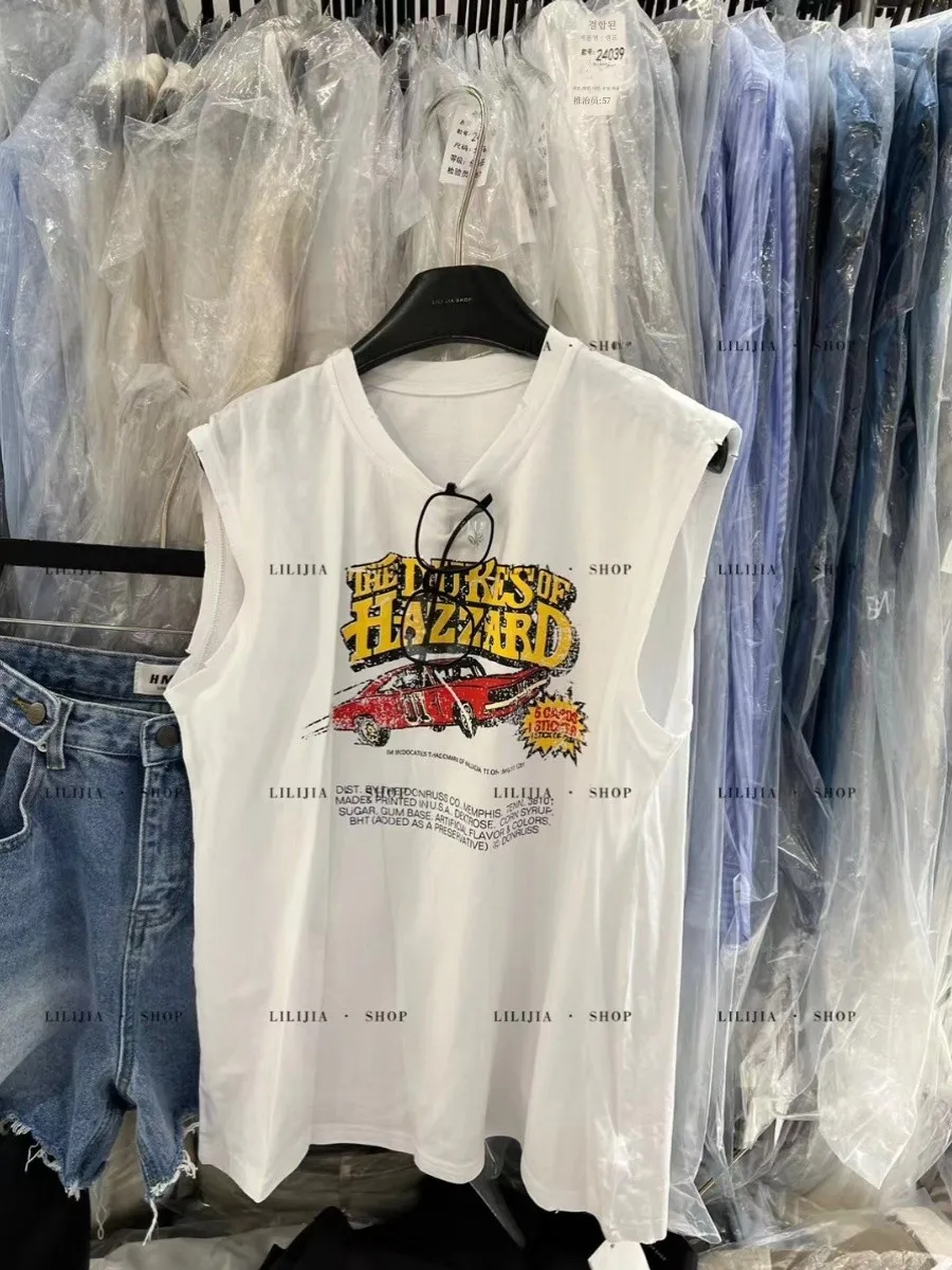 Южная Корея Dongdaemun летняя новая футболка без рукавов с принтом автомобиля женская