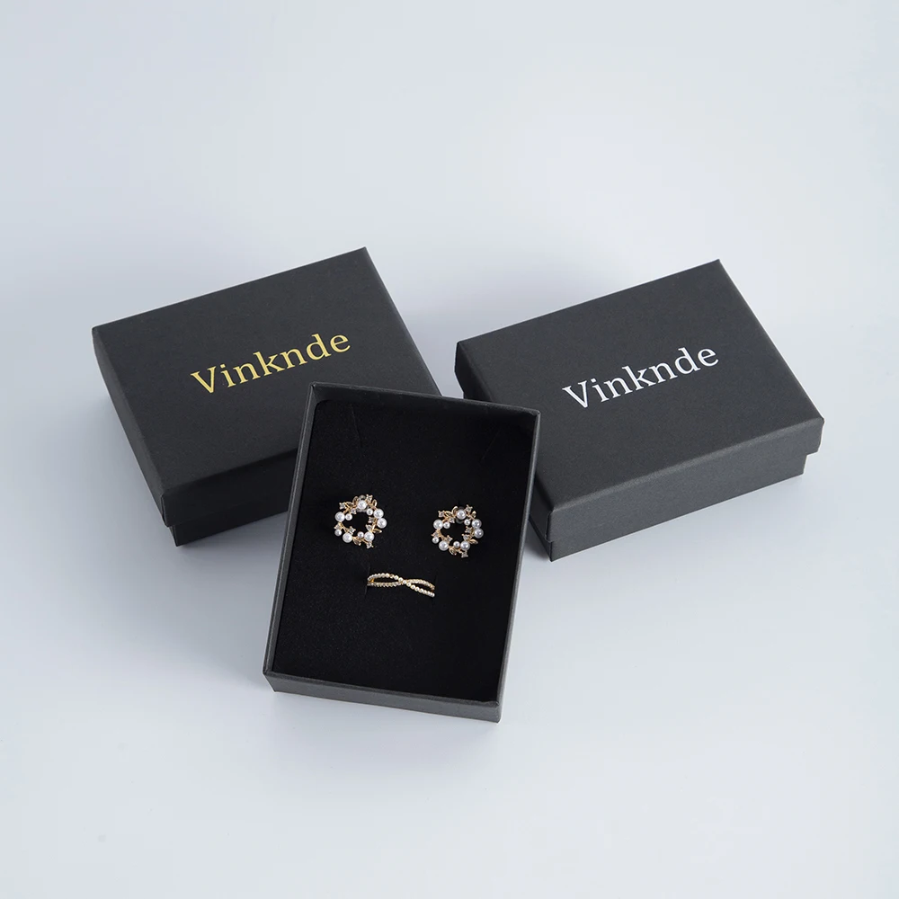 

50pcs DIY Kraft Gift Boxes Custom Logo Black Paper Small Soap Case Cardboard Rings Earrings Travel Jewelry Packing Carton Box