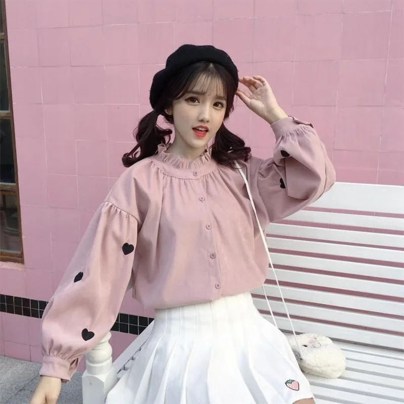 

Spring Autumn Women Blouse Fashion Casual Ruffles Shirt Flare Long Sleeve Hollow Out Tops Office Lady Loose Blouses A47