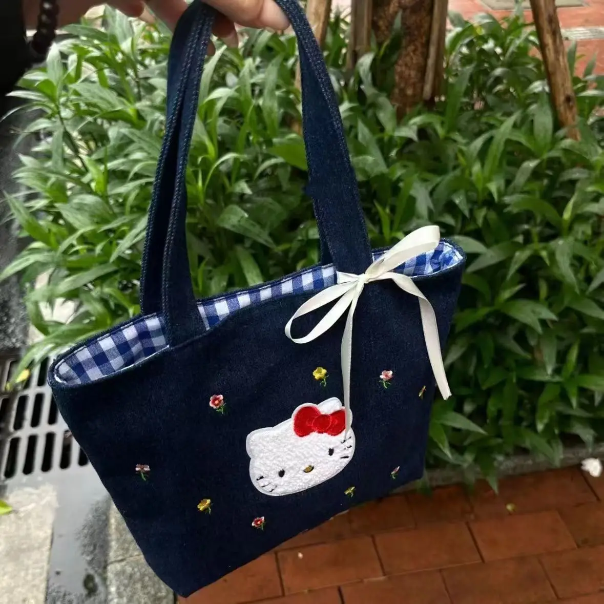 Модная сумка Sanrio с вышивкой Hello Kitty Kawaii портативная ковбойская модная подходящая