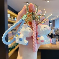 cute unicorn keychain cartoon creative woven doll keyring fashion couple bag ornament key chain car pendant accessories gift