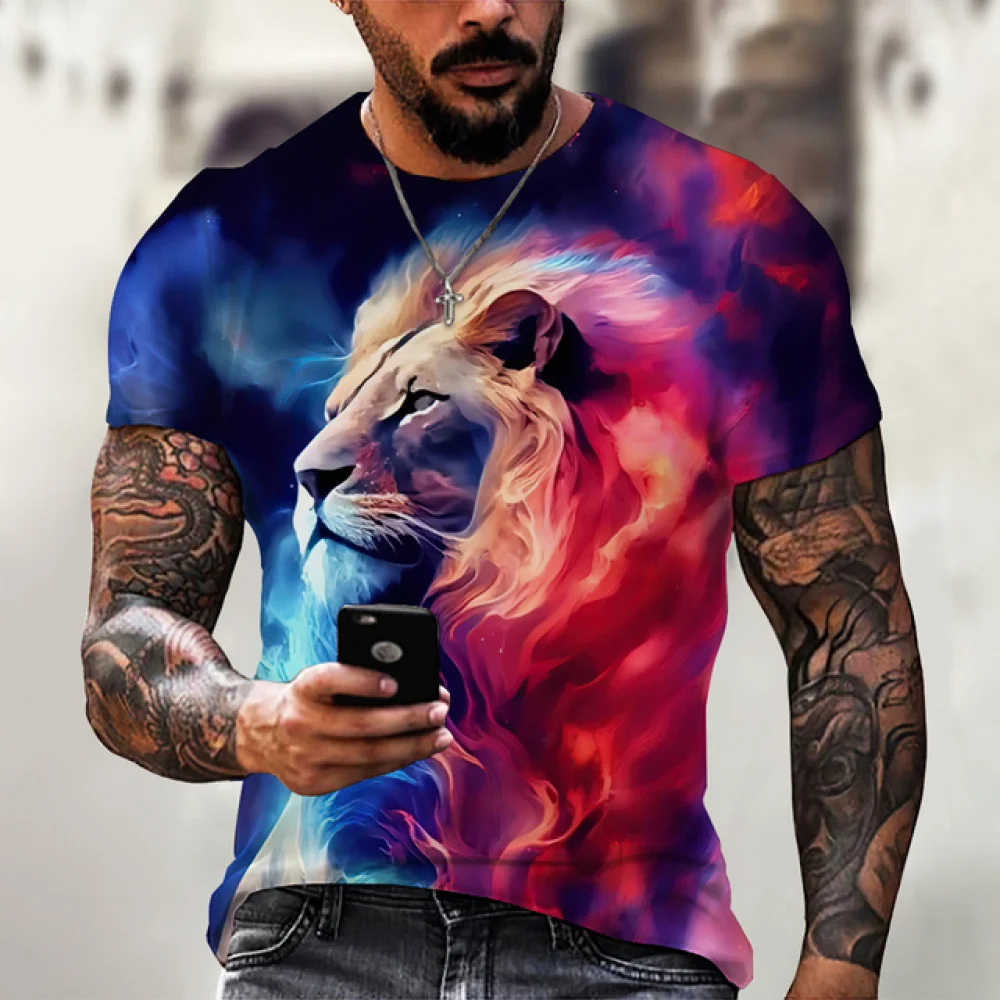 

Summer 3D Lion Print T Shirt For Men Casual O-neck Short Sleeve Tops Funny Animal Pattern Tee Trend Clothing Oversized T-Shirts