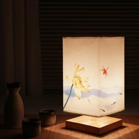 led square decoration table lamps simple chinese style dimmable eu plug night light fabric lampshade bedroom bedside living room