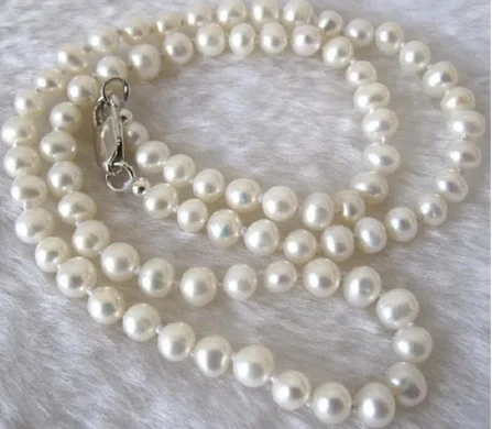 

Long 32" 8-9mm Real Natural White Akoya Cultured Pearl Hand Knotted Necklace
