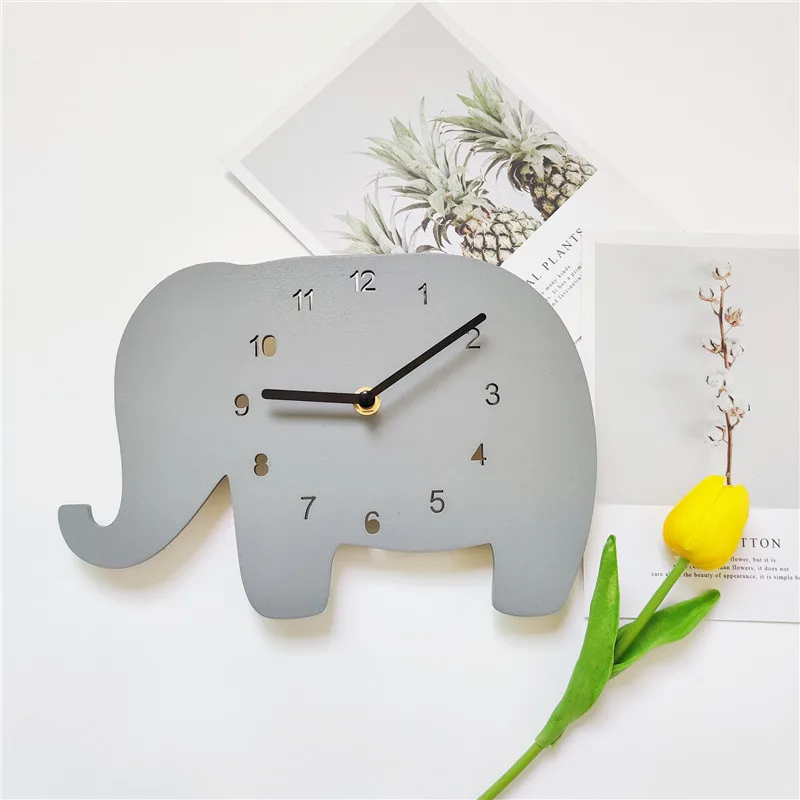 

INS Wooden Elephant Wall Clock Kids Room Decoration Ornament Silent Mute Clocks Nordic Nursery Furnitures Home Decor Photo Props