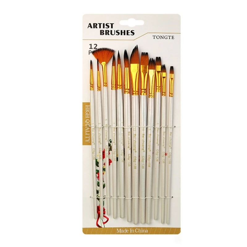 

12Pcs Nylon Hair Paint Brush Artist Oil Painting Brush Watercolor Pen Paintbrush
