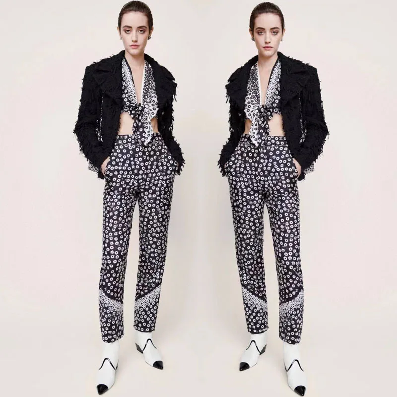 

22SS women crop top and pants 2 piece set flower summer suit amazing daisy printing silk ropa mujer tops women corset cute set