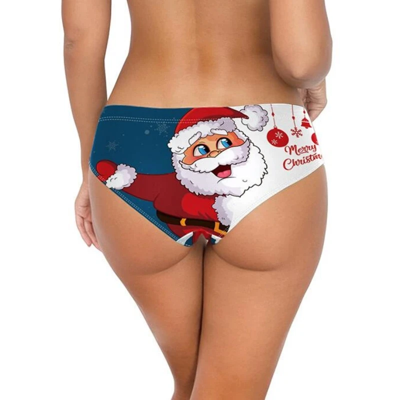 Милое женское нижнее белье с принтом Санта-Снеговика эластичный пояс женские