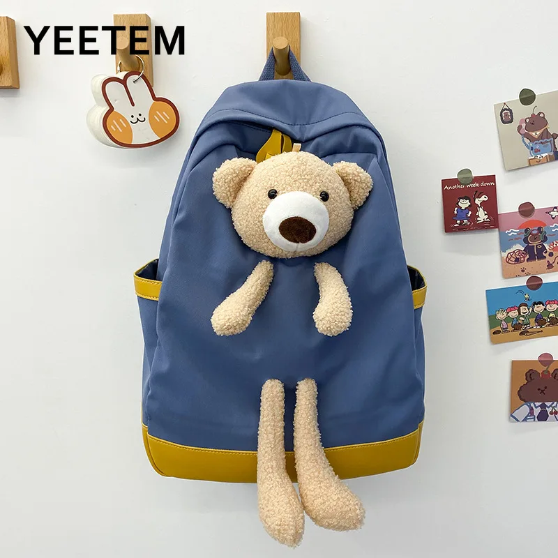 

Canvas Bear Backpack Japanese Girls Middle School Students Bag Fashion Cartoon Students Personality Backpack