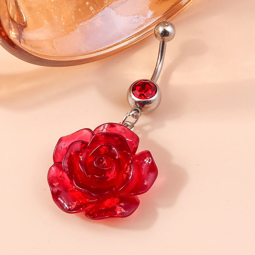 

Кольцо-пупка для пирсинга пупка, украшение для пирсинга пупка с розовым цветком, красное кольцо для пупка, Ювелирное Украшение для пирсинга тела, подарок для пупка