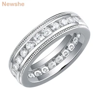 newshe genuine 925 sterling silver wedding rings for men circle around round cut aaaaa cubic zircon fine jewelry size 8 13