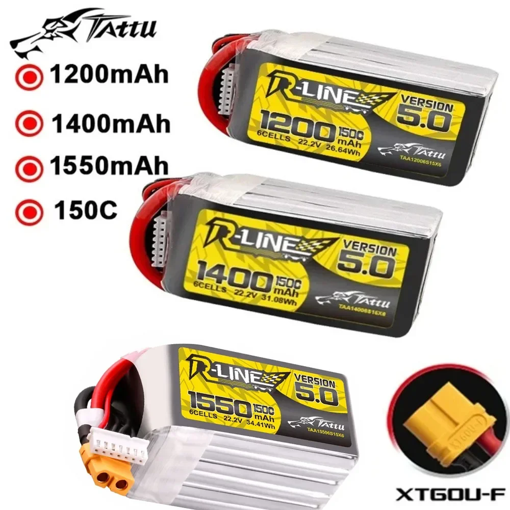 TATTU R-LINE 5.0 22.2V 1200mAh/1400mAh/1500mAh 150C LiPo Battery For RC Helicopter Quadcopter FPV Racing Drone Parts 6s