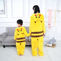 anime pokemon pikachu plush flannel pajamas parent child casual home wear one piece suit long sleeved winter soft warm kids gift