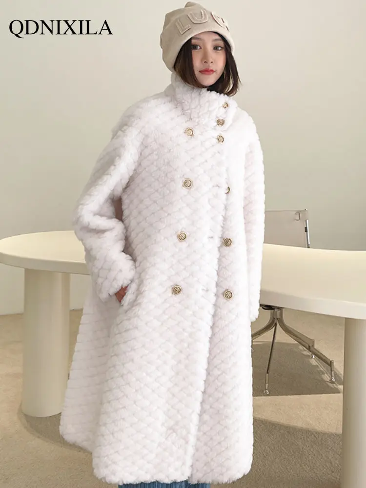 

Зимнее пальто для женщин 2023 куртки двубортное Полноразмерное пальто из овчины ягненка, длинное меховое Женское пальто