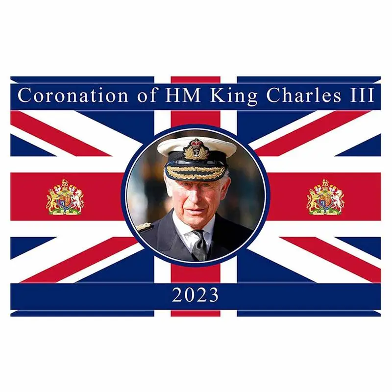 

King Charles III Flag King Charles Coronation Banner 5ft X 3ft King Flag Coronation Souvenir Flag For Garden British Ornament