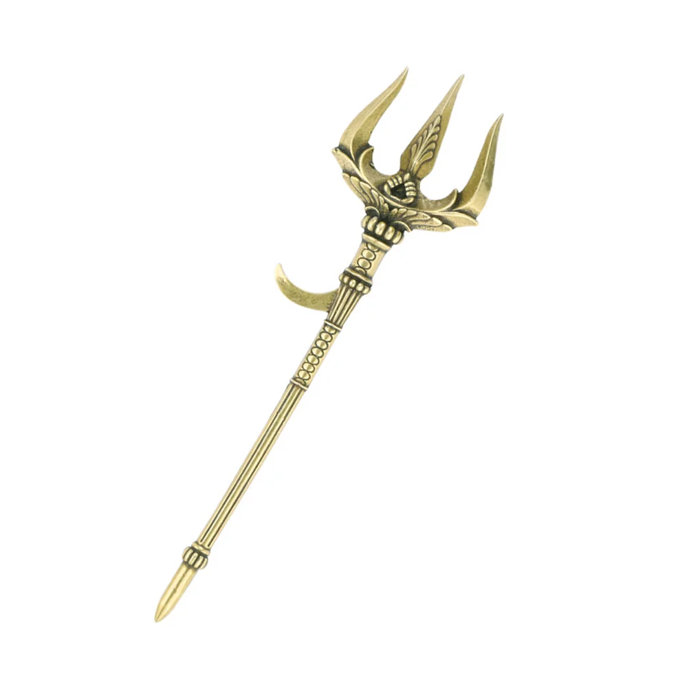 

Trident Brass Ornament Figurine Pitchfork Prop Costume Statue Shui Feng Decoration Retro Lucky Vintage Trishool Fengshui