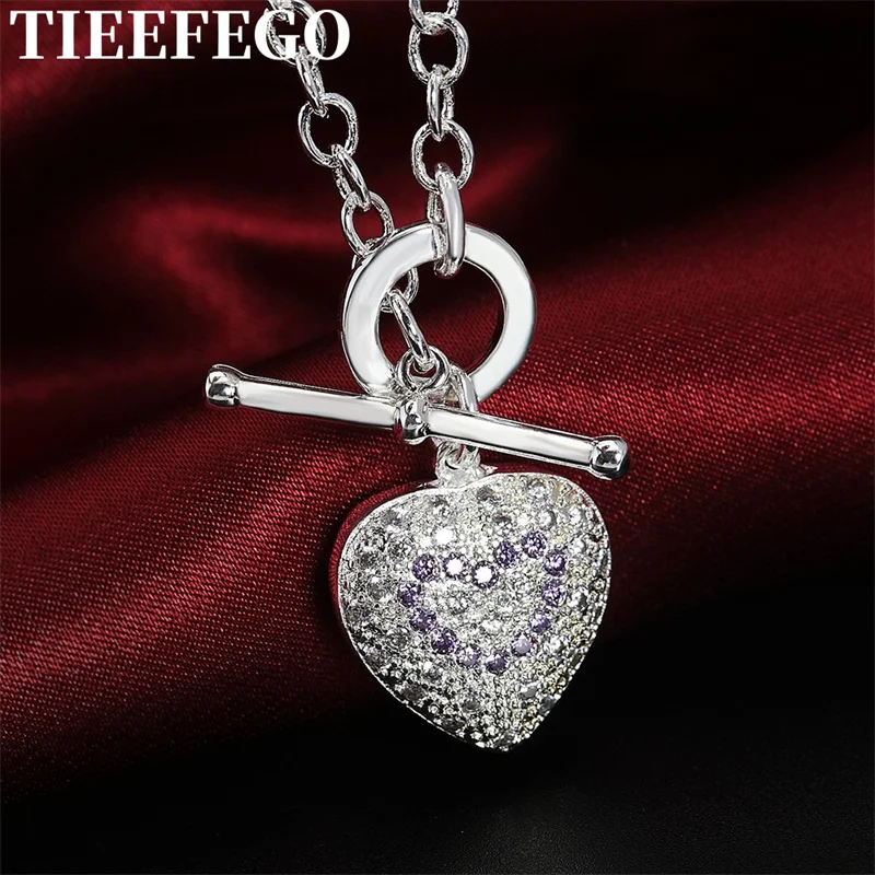 

TIEEFEGO 925 Silver Purple Zircon Crystal Pendant Necklace Ladies Necklace Exquisite Charm Jewelry Wedding Gift