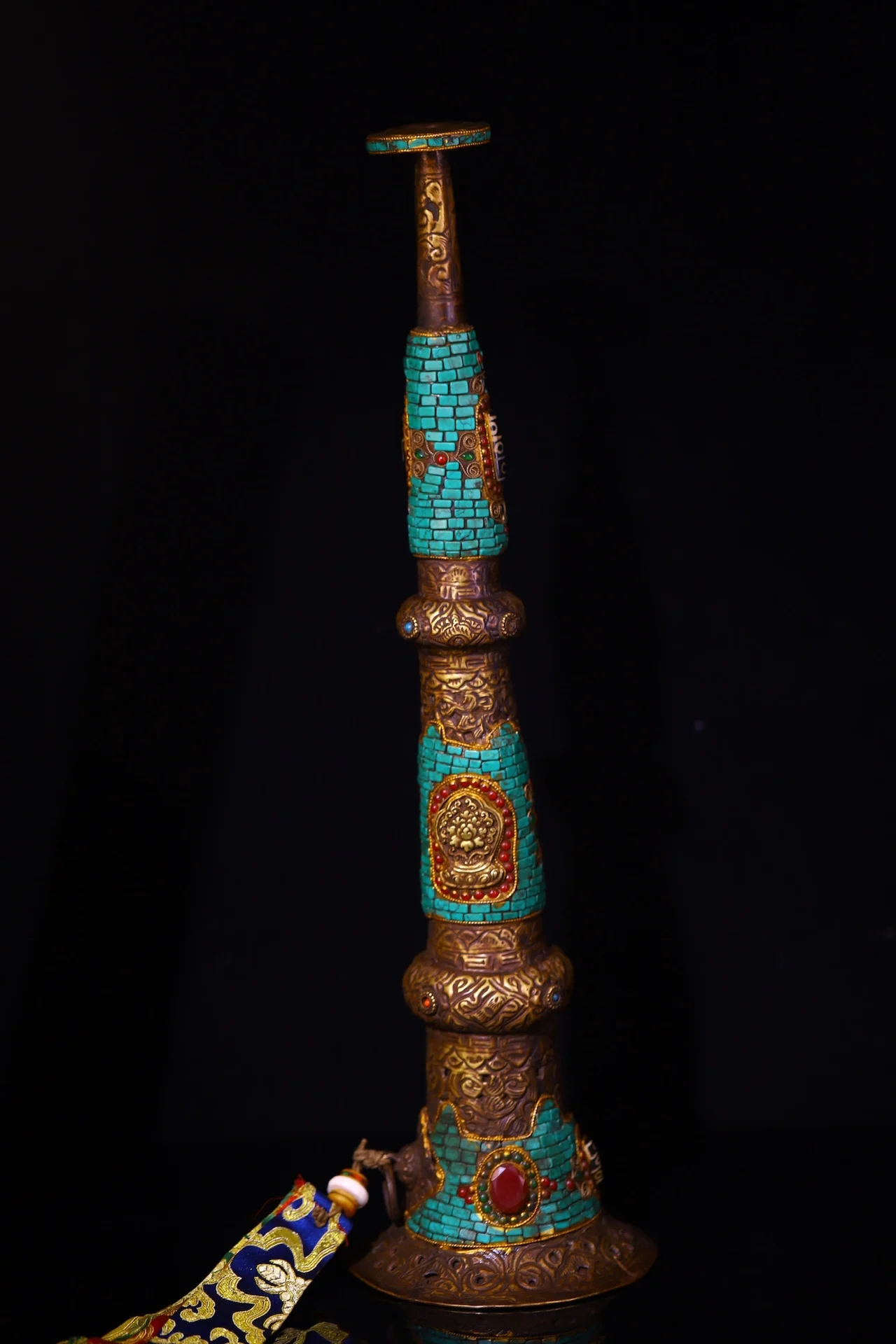 Коллекция тибетских храмов 19 дюймов старое пурпурное бронзовое мозаичное