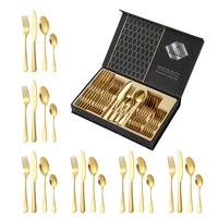 stainless steel tableware 24 piece set of western steak knife fork and spoon in gold plated four piece gift box