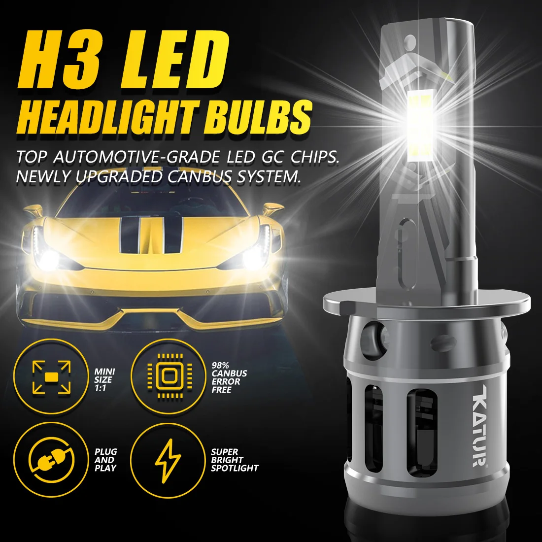Katur 2x H3 светодиодная Автомобильная фара мини-размер 6000 лм 1993 K белый с
