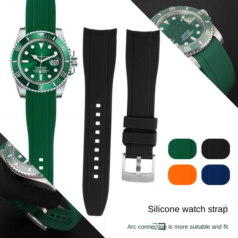 

20mm 22mm Curved End silicone rubber watch strap For men Rolex Water Ghost seiko citizen tissot sport Wristband Universal Belt