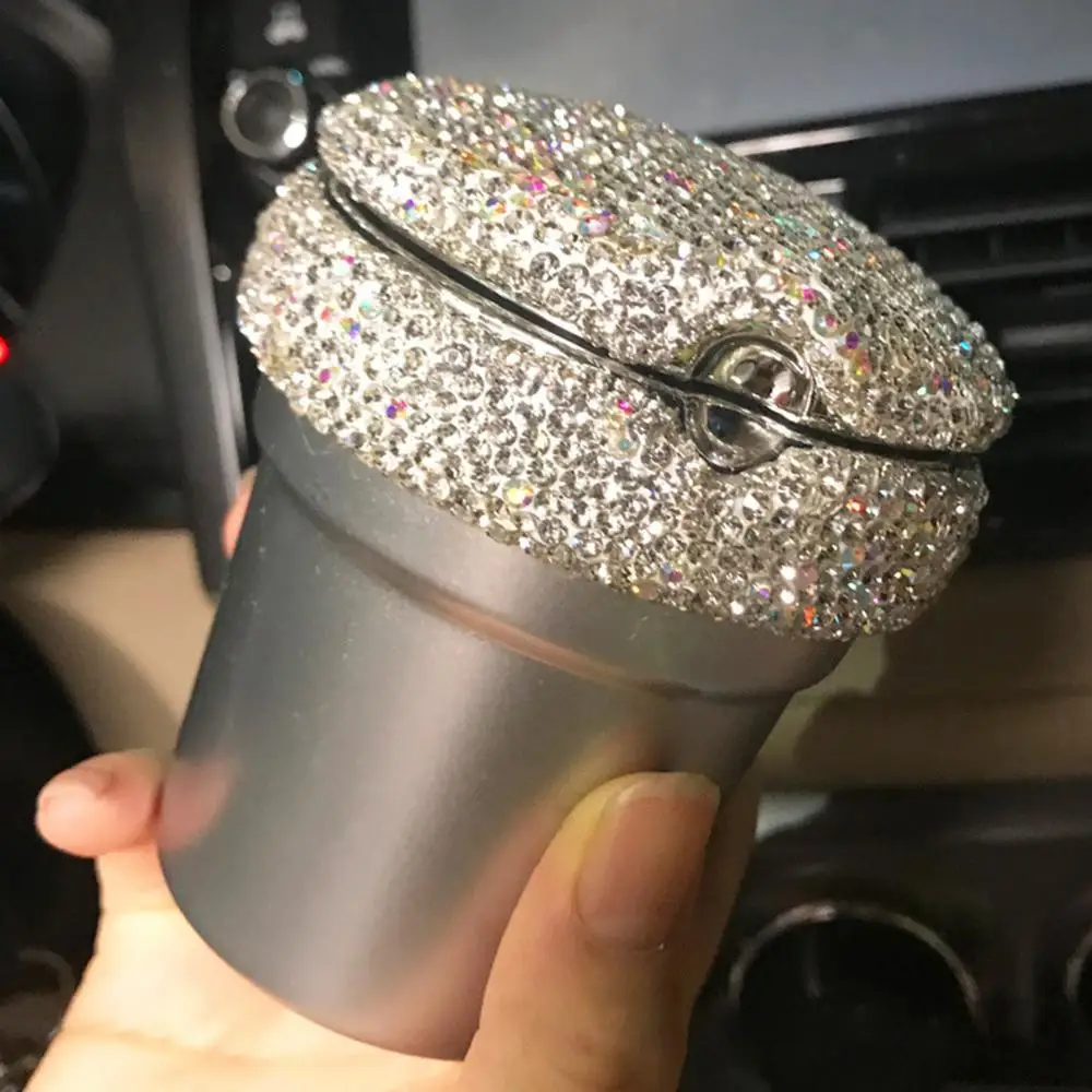 

LED Light Rhinestone Car Ashtray Multifunctional Smoke Cup Holder Luminous Rhinestones with