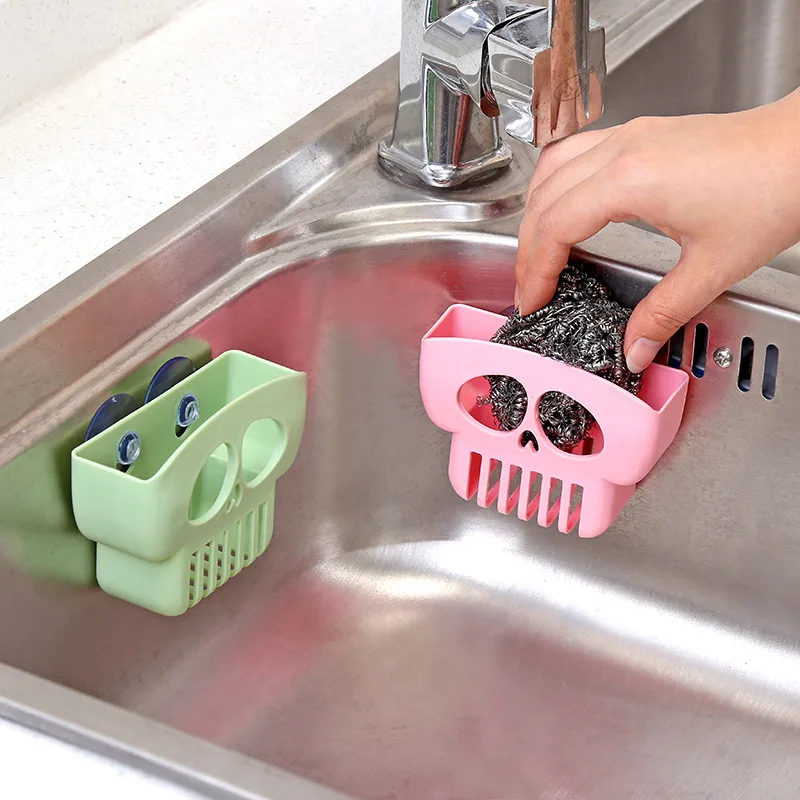 

Skull Shape Sponge Holder With Suction Cup Plastic Drain Rack Brush Soap Sponge Shelf Sink Organizer Kitchen Accessories