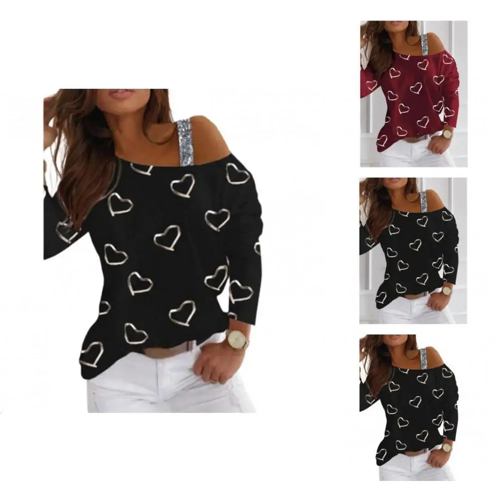 

Stylish Women Pullover Heart Print Streetwear Women Blouse Temperament Loose-fitting T-shirt Pullover
