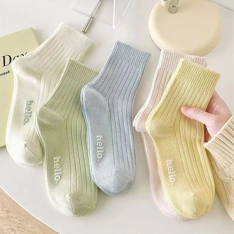 

2 pairs of spring and summer small fresh cute casual simple kawaii socks Japanese bronzing Hello printed cotton women's socks