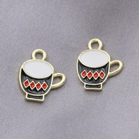 5pcs gold plated black enamel coffee cup charm pendant jewelry diy making bracelet accessories necklace handmade 15x14mm
