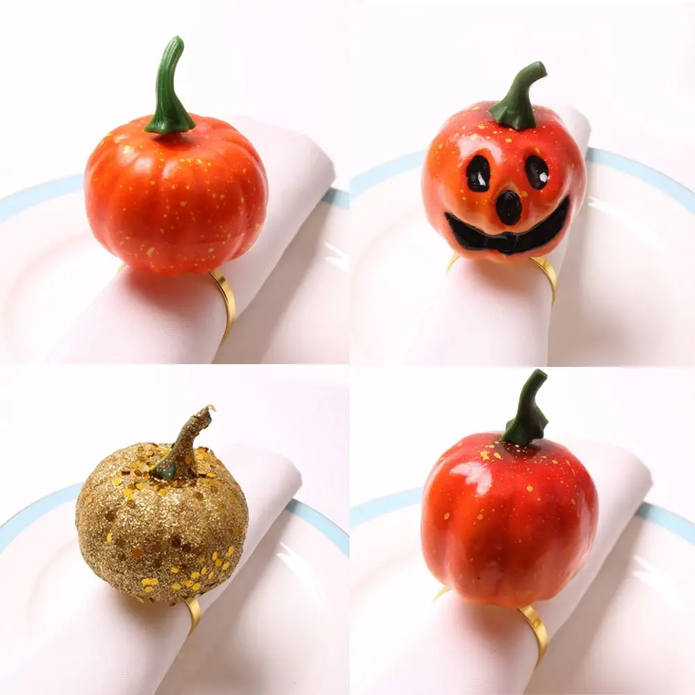 

2pcs Gold Powder Pumpkin Pumpkin Mouth Ring Metal Halloween Napkin Buckle Gifts Napkin Rings for Halloween Party