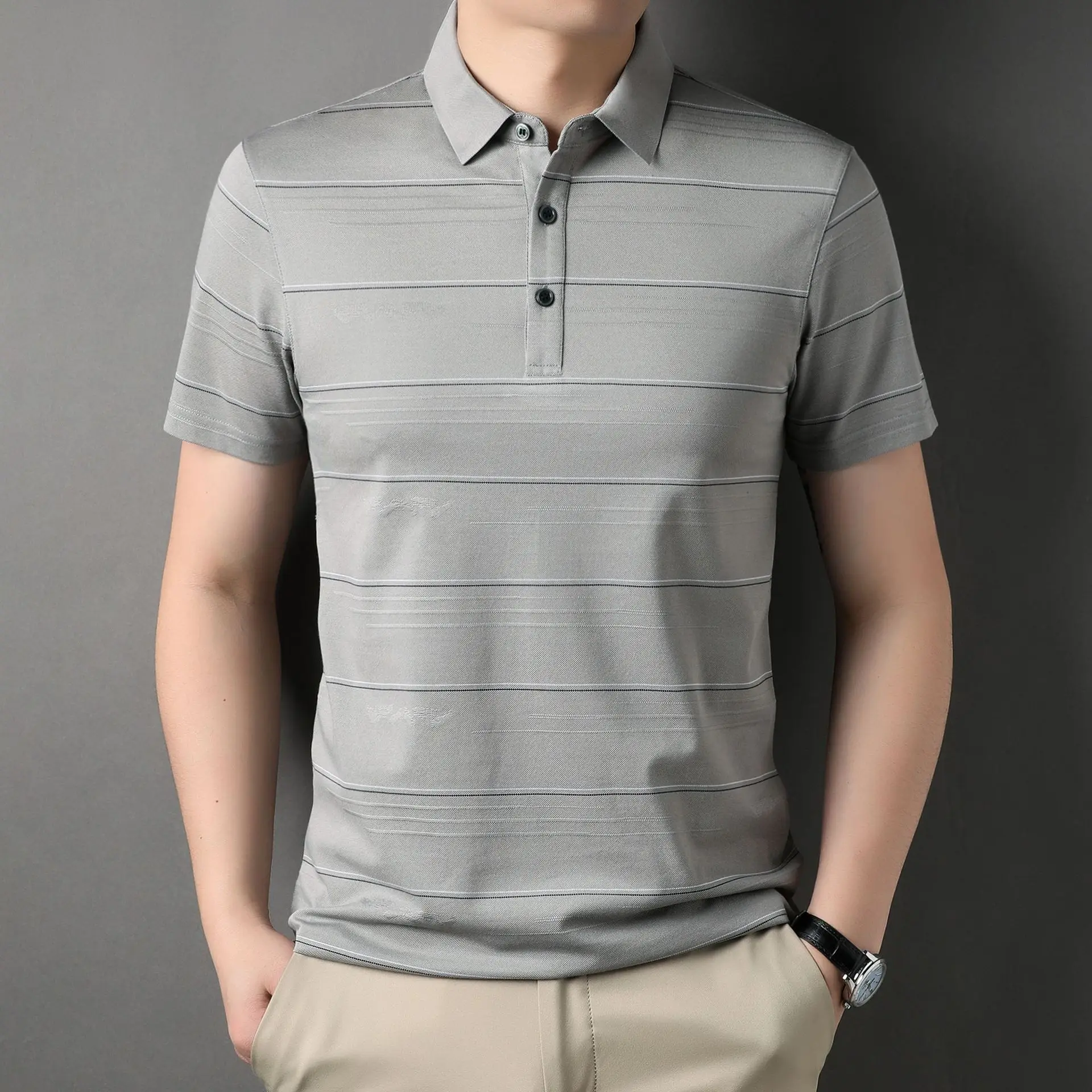 

High-end Mulberry Silk Short Sleeved POLO Shirt T-shirt Men's Silk T-shirt Lapel Summer Thin Half Sleeved Top Tshirts for Men