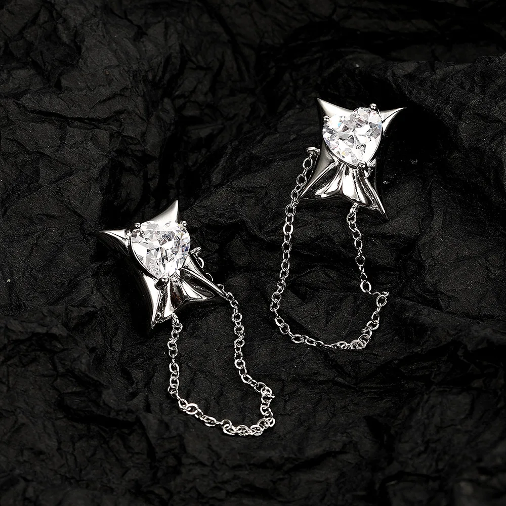 Loving Heart Zircon Ear Clip Earrings for Women Niche Design High Class Elegant Personality Chain Earrings