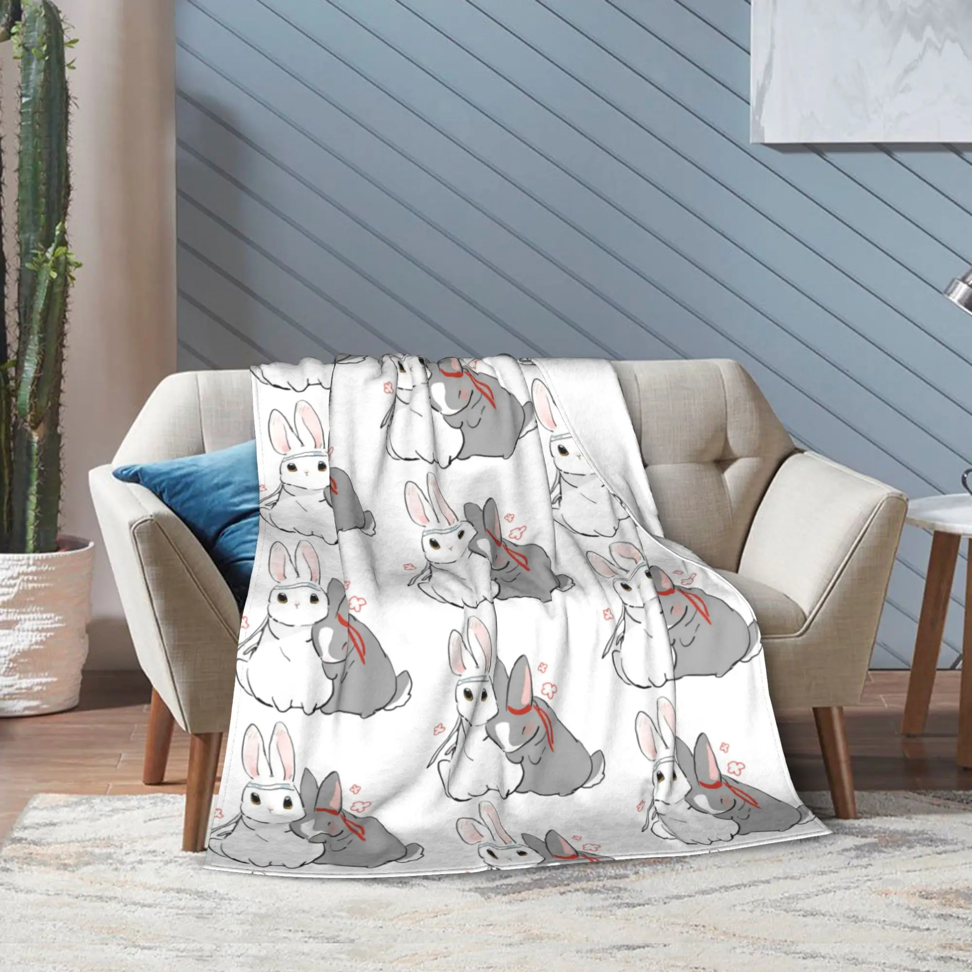 Фото Одеяло The Untamed MDZS Wangxian Bunnies, фланелевое одеяло с принтом Mo Dao Zu Shi, портативное ультрамягкое одеяло для дивана, дорожное одеяло №5