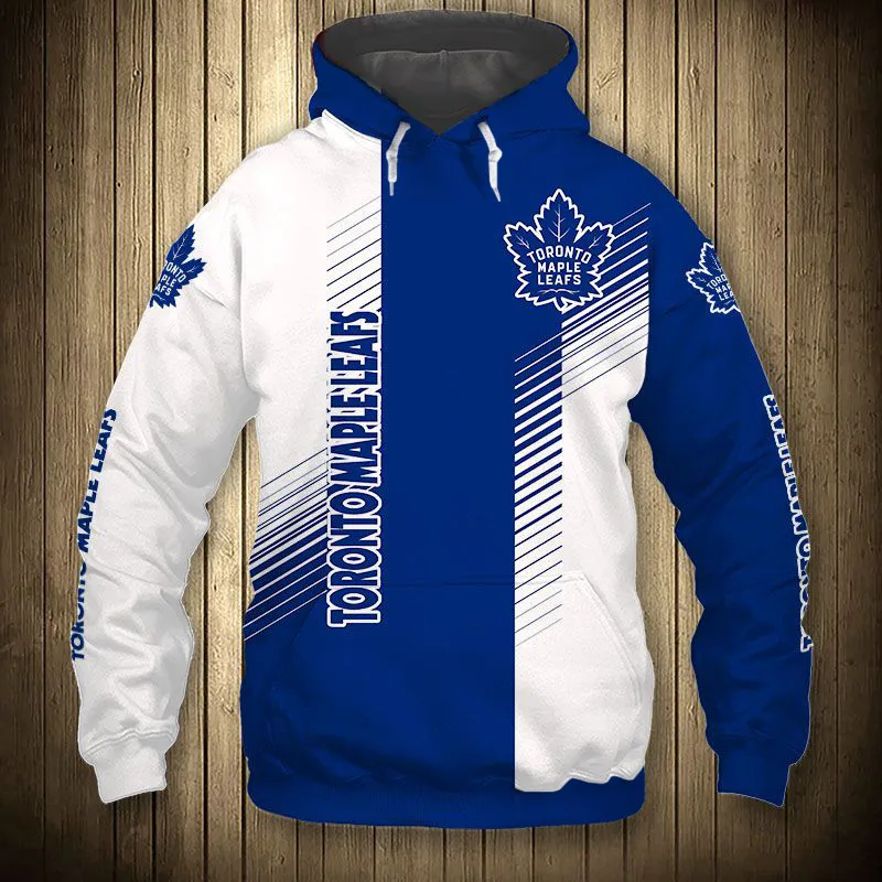 

Fashion Striped Stitching Blue Leaf Print Sweatshirt Toronto Men's Casual Maple Leafs Hoodie
