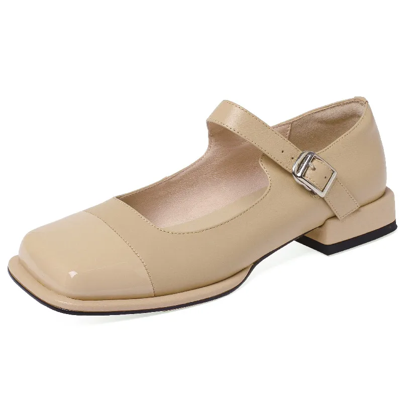 

Dilalula Spring Summer Women Pumps Square Toe Low Heels Genuine Leather Mary Janes Shoes Woman Elegant Dress Office Ladies