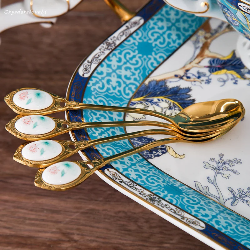British Afternoon Tea Coffee Cup Small Spoon Golden Stir European Small Luxury Dessert Spoon Fork Cake Dessert Fork