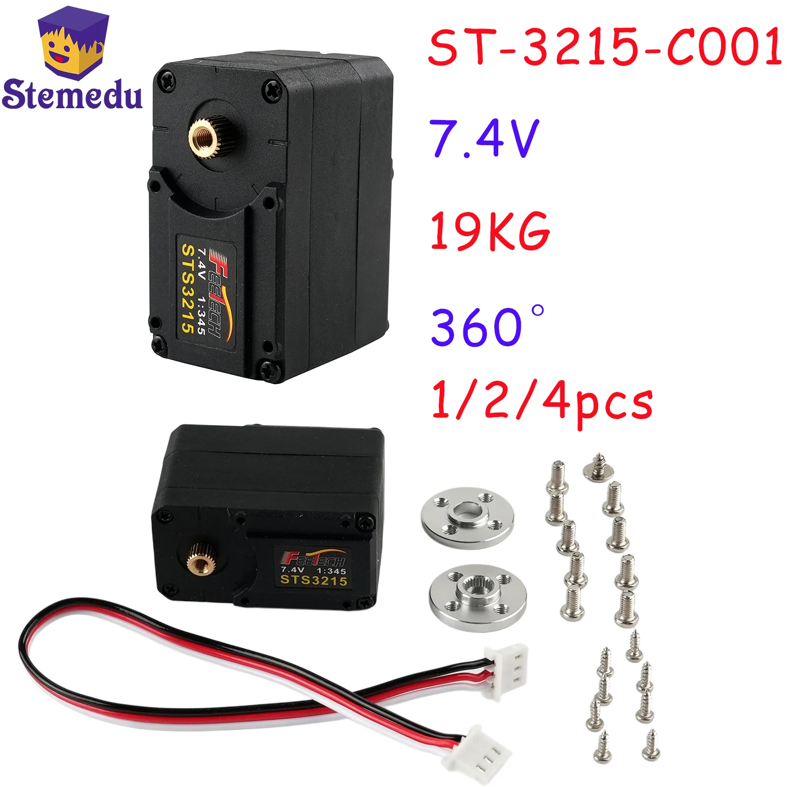 Фото Сервопривод Feetech 7.4V 19KG с магнитным энкодером, 360 градусов, ST-3215-C001, высокоточный, с последовательной TTL-шиной, для роботов Arduino, 1:345 №1