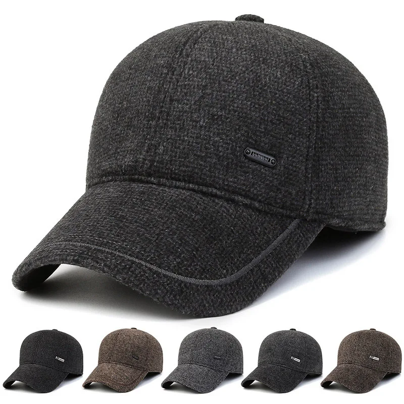 2022 New Men Warm With Earmuffs Baseball Cap Male Autumn Winter Cold Ear Protection Fleece Thick Dad Hat Fashion Sports Kpop C60