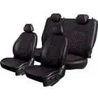 Чехлы для автомобильных сидений Renault Megane -2, 09.2002-09.2009, РЗС, 3Г Турин Ромб Экокожа Чёрный  Чёрный  Красный