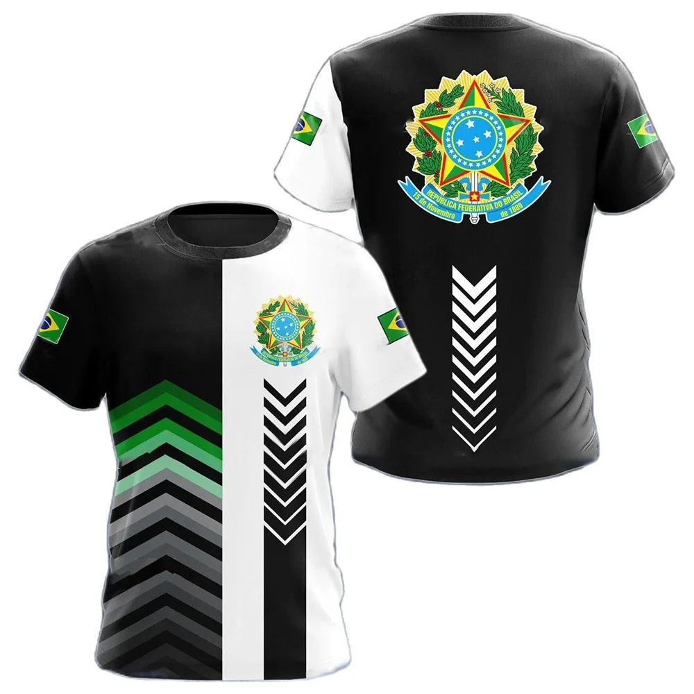 

O Neck Loose Short Sleeve Large Size Clothing BRASIL Summer Men/Woman Tshirt Brazil National Emblem Flag Print Casual T-Shirt