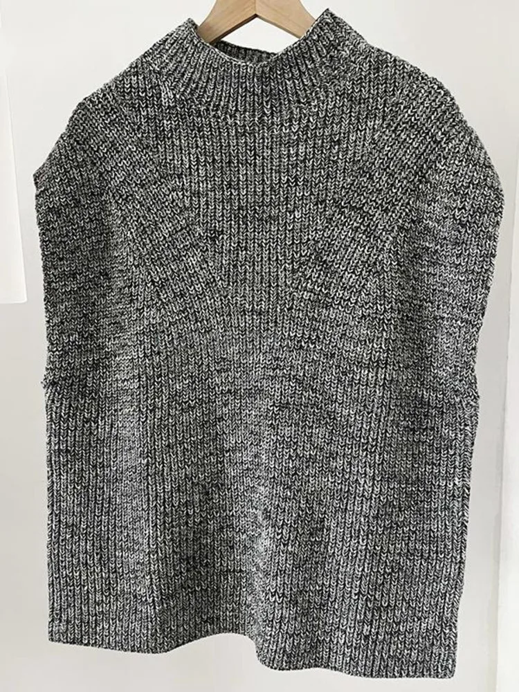 

Осенний Новый Модный женский свободный простой вязаный свитер без рукавов, жилет с высоким воротником, пуловер, топы для женщин