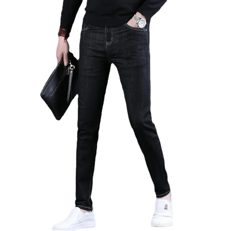 Autumn Black Jeans Men Casual Slim Fit Pencil Pants Streetwear Fashion Embroidery Stretch Denim Trousers CP2107