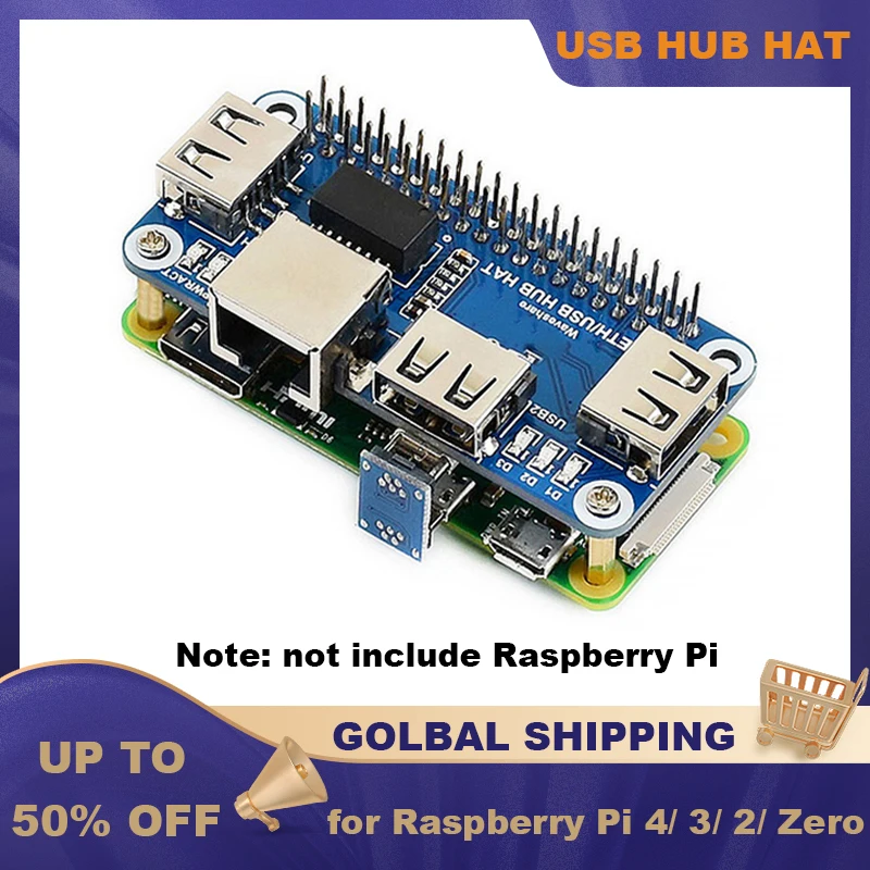 

Ethernet USB HUB HAT for Raspberry Pi 4 RJ45 Network 3 USB Ports Splitter Expansion Board for Raspberry Pi 3 3B Zero W 2W