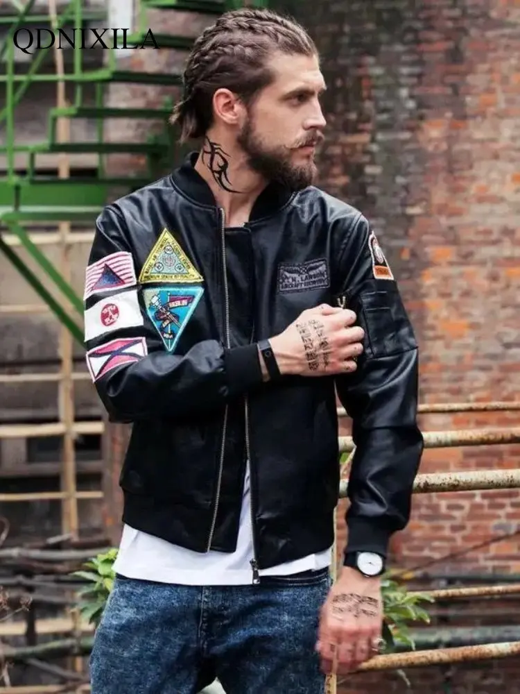 New Embroidered Women's Leather Jacket for Female Couples Loose Jackets Korean Version Coats Motorcycle Leather Jacket Woman