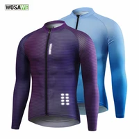 wosawe gradient color mens cycling jersey long sleeves bike shirts full zipper with pockets moisture wicking bicycle clothes