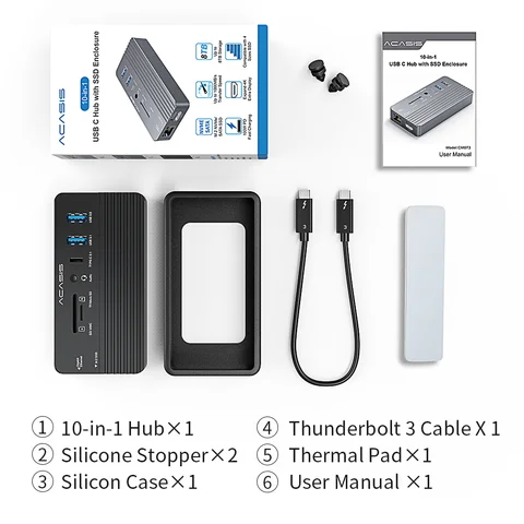 ACASIS USB C концентратор 10 Гбит/с 10 в 1 док-станция Type-C к HDMI и SSD чехол USB сплиттер PD 100 Вт для ноутбука