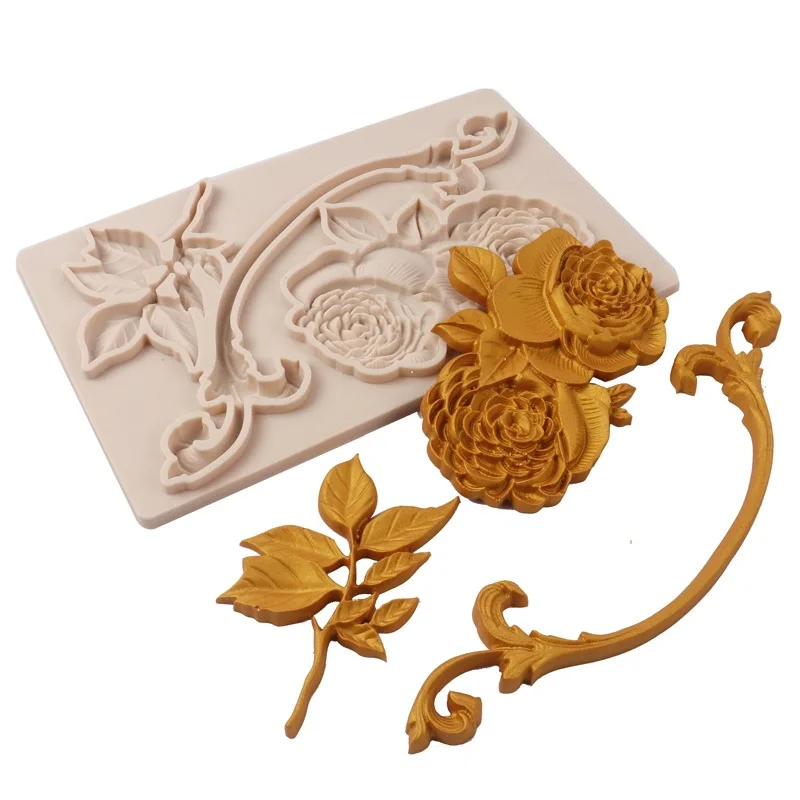 

Rose Flower Silicone Mold 3D Panel Clay Modeling Gypsum Form Moldes De Silicona Para Resina Epoxi Molds for Gypsum and Concrete