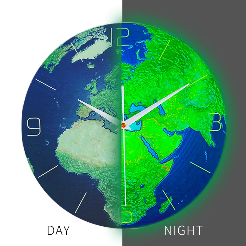 

Luminous Wall Clock Glow Mute Sweep Glowing Earth In The Dark Stickers Living Room Baby Playroom Home Office