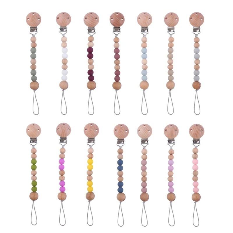 

Beech Beads Baby Pacifier Clip Silicone Pacifiers Holder Chain Teething Toy for Infant Girls Boys Chewing Soothing